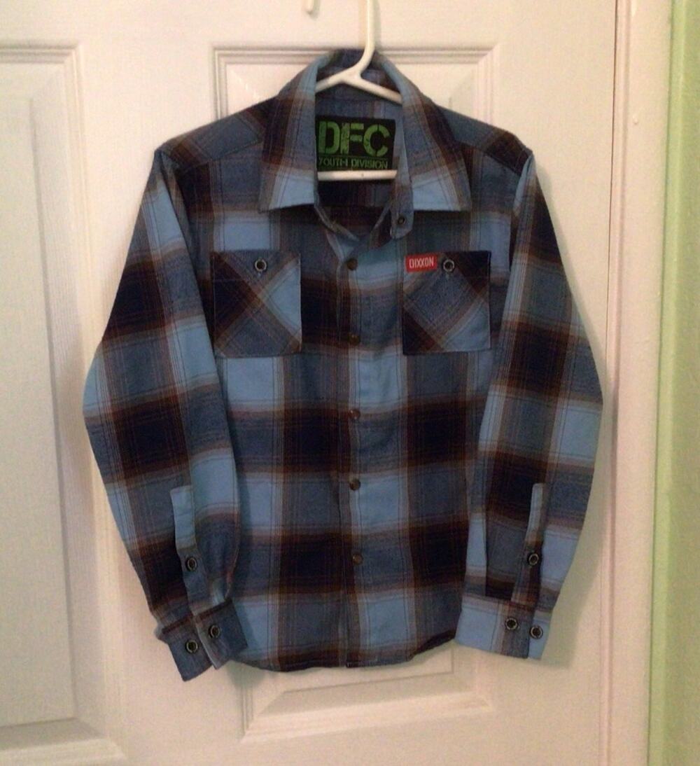 Dixxon DFC Youth Division Flannel Shirt S Blue Brown snap button